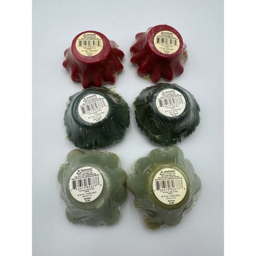 Yankee‎ Candle Floating Christmas Candles Poinsettia Holly Mistletoe NOS